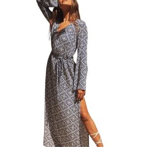 Lulus Daydream Maxi Dress Blue White Mandela Print Small